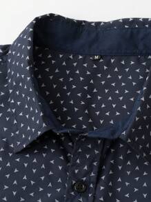 Manfinity Mode Men's Full Print Geometric Pattern Short Sleeve Shirt - Royal Blue - View 5