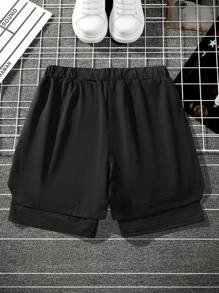 Manfinity Hypemode Men's Eagle Pattern Double Layer Shorts Sweat Letter Gym Dad And Me - Black - View 2
