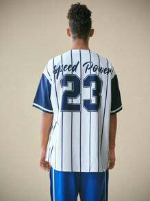 Manfinity RebelGame 男士编织休闲短袖棒球衬衫，返校 - 白色 - 查看 2