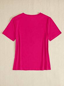 Maweii Camiseta de verano de cuello redondo para mujer talla grande con estampado de oso de peluche y letra - Rosa Fucsia - Ver 6