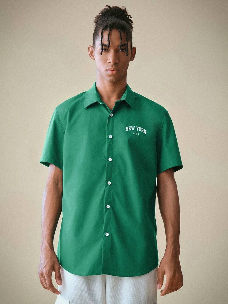 Loose Fit Men's Letter Printed Casual Shirt