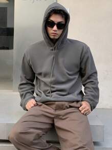 DAZY Men Drop Shoulder Drawstring Fleece Hoodie,Fall Clothes - Green - View 5