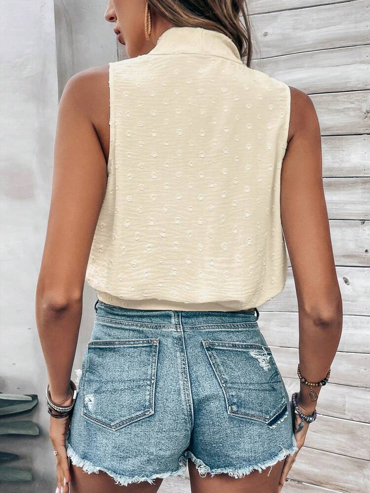 Solid Color Sleeveless Blouse With Ribbon Tie
