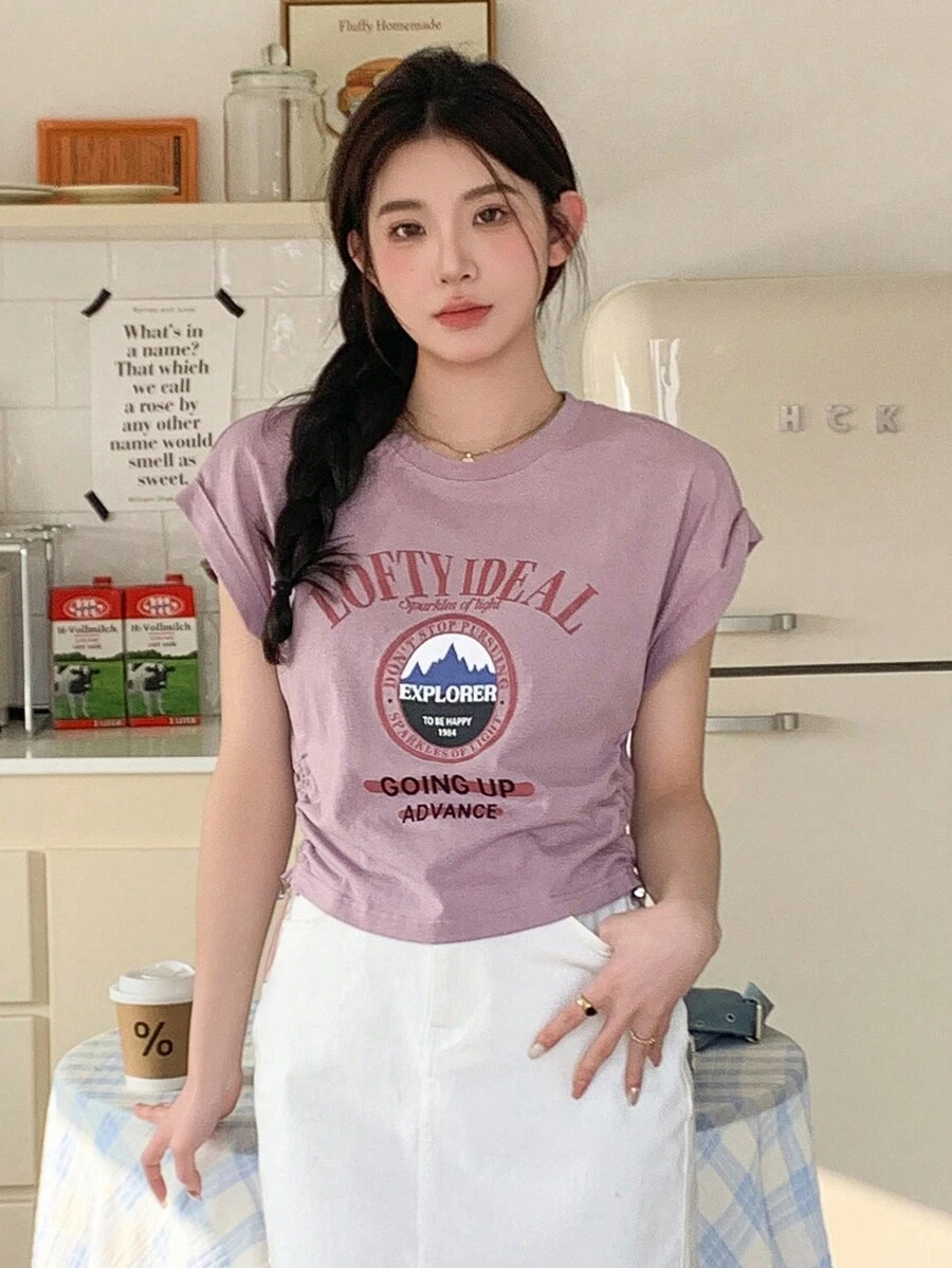 DAZY 女士圓領印花t恤 - 粉色 - 查看 1