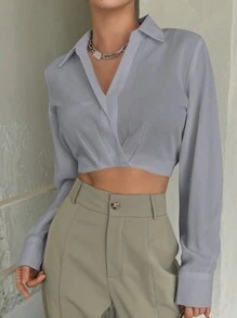 DAZY Camisa De Manga Larga Corta De Un Solo Color - Gris - Ver 1