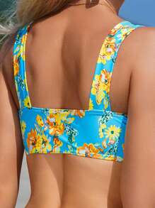 SHEIN Swim Top de bikini con patrón floral y detalle de nudo retorcido para el verano