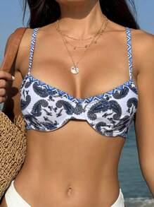 Swim Vcay 女士佩斯利印花带钢圈泳衣上衣 - 彩色 - 查看 1