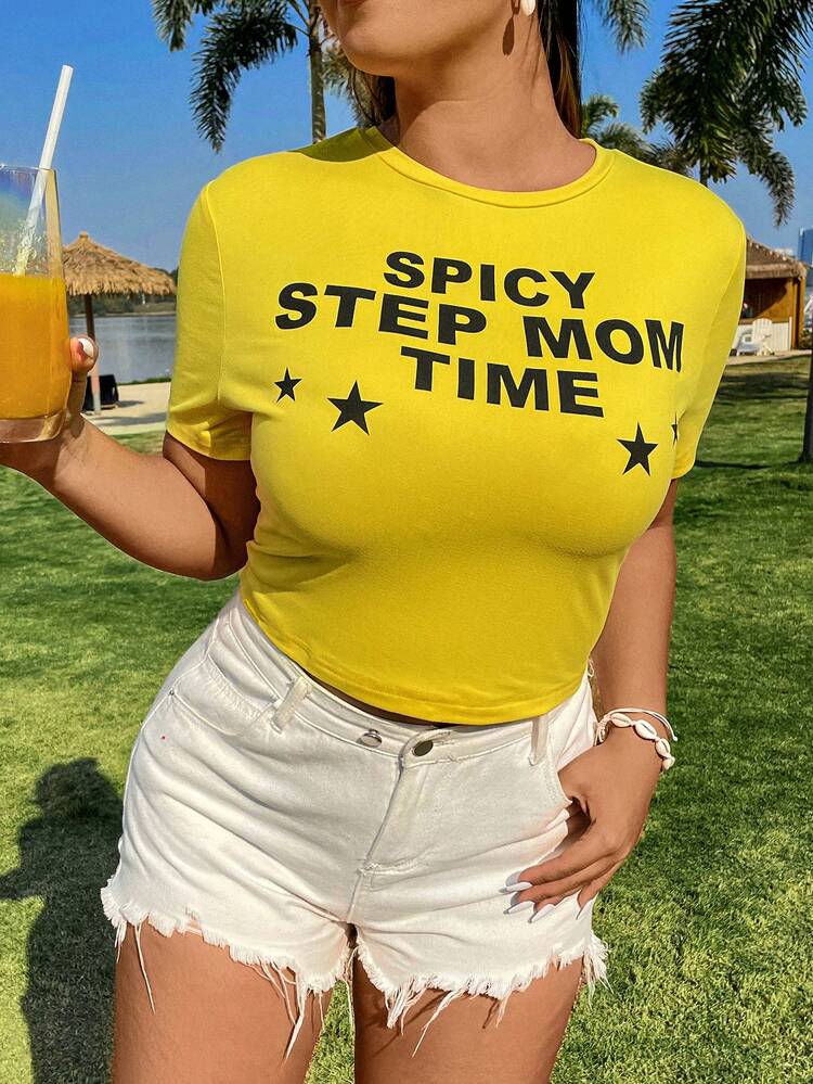 Women's Plus Size Short Sleeve T-Shirt With Slogan Printing