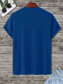 Manfinity Homme Men's Short Sleeve T-Shirt With Letter Print - Blue - View 2