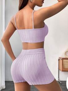 SHEIN Unity Solid Color Ribbed Knit Sweater Set - Pink - View 2