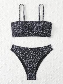 SHEIN Swim Women's Ditsy Floral Two Pieces Bikini Set, Bikini Set Swimwear Bathing Suit Beach Outfit Summer Vacation Summer Beach