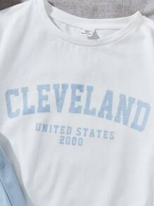 SHEIN Leap Crew Tween Boys Set Kantong Huruf Casual - Baby Blue - View 3
