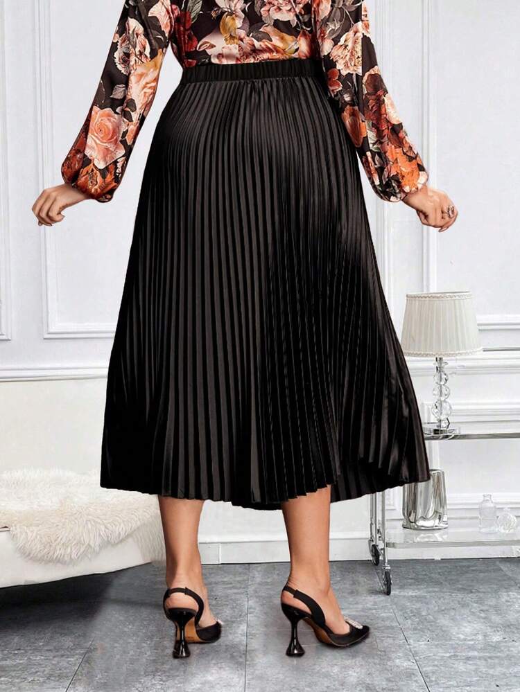 Plus Size Solid Color Pleated Skirt Fall Cloth For Women