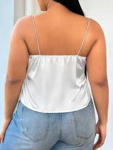 CovetEZ Kích thước lớn Mặt trước Xoắn Xa ten Cami ngọn Với Xếp - trắng - Xem 2