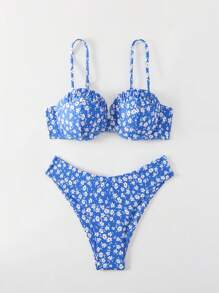 SHEIN Swim Ladies' Random Printed Bikini Set With Underwire, Beach Outfit Bathing Suit Summer - Multicolor - View 5