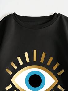INAWLY 大尺碼女士眼睛印花圓領運動衫 - 黑色 - 查看 4