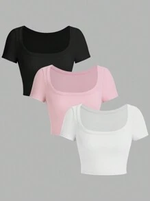 SHEIN Unity Solid Color Slim Fit Short Tee - Black - View 1