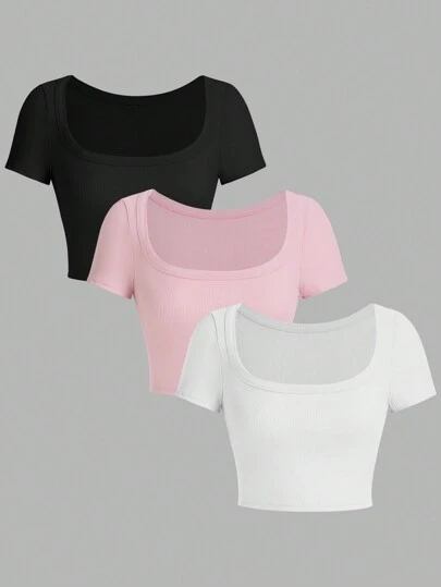 SHEIN Unity 純色修身短袖t恤