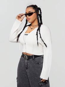 SHEIN EZwear CURVE Sudadera Con Capucha Casual De Talla Grande Y Diseño Corto Con Cierre De Cremallera En Invierno