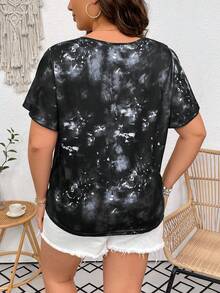 SHEIN Franclia Kích thước lớn Của phụ nữ Nhuộm buộc Ngắn tay Áo thun - Nhiều màu - Xem 3