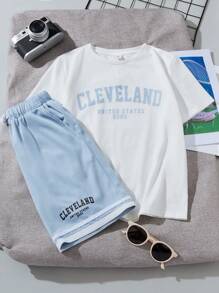 SHEIN Leap Crew Tween Boys Set Kantong Huruf Casual - Baby Blue - View 5