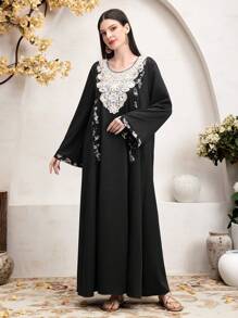 Al Najma Của phụ nữ Phong cách Kết cườm Thêu Dài Áo sơ mi - màu đen - Xem 4
