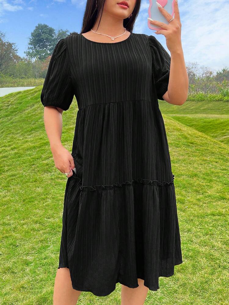 Plus Size Black Loose Fit A-Line Dress