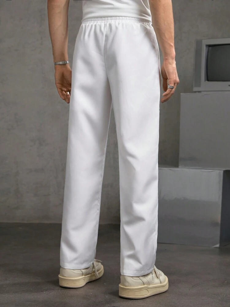 Men's Flame Print Letter Design Woven Casual Pants