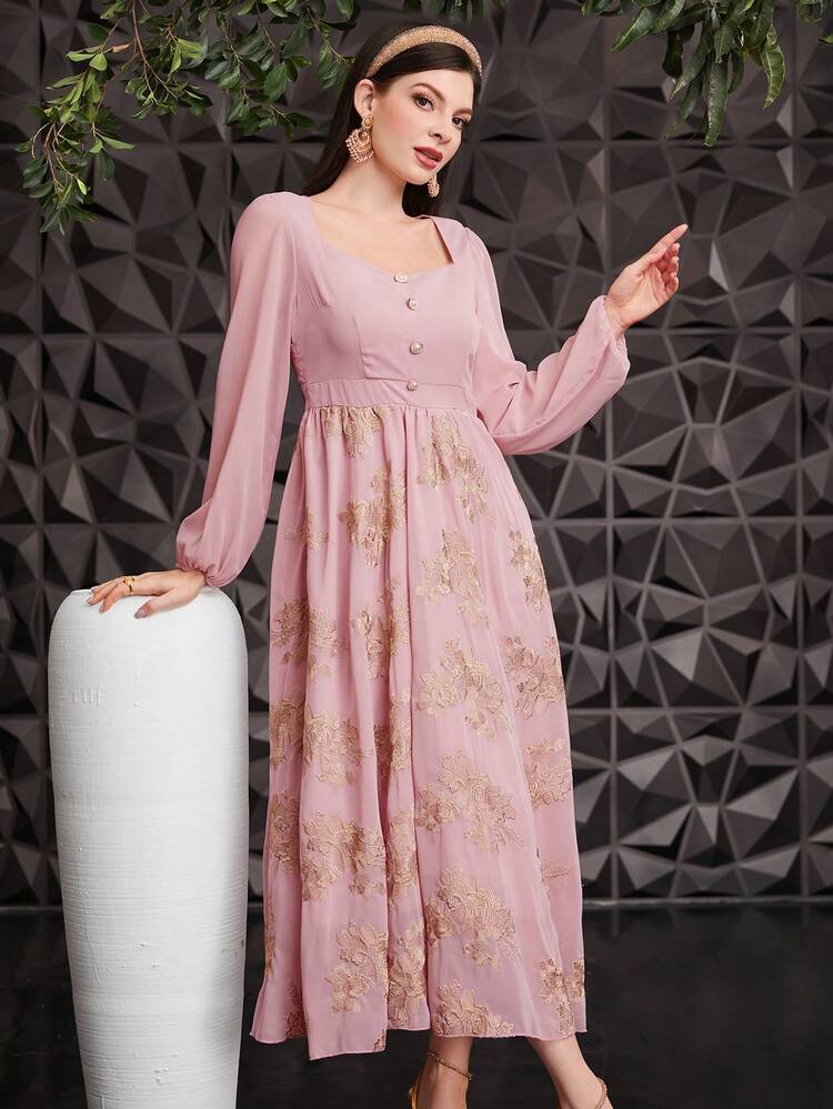 Ladies' Woven Jacquard Lantern Sleeve Dress Long Evening Dresses Fall Cloth For Women
