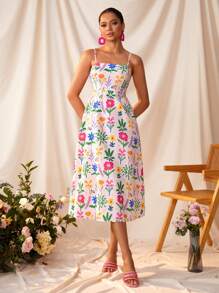 Miriam Omar Vestito da donna stile boho-chic, con stampa floreale, abito da sera elegante, ideale per vacanze, feste, primavera, festival, rave, Ibiza, balli di fine anno, brunch, tea festa