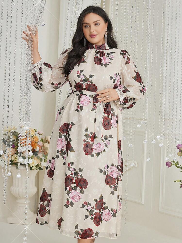 Women's Plus Size Flower Print Dress Long Evening Dresses