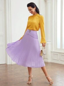 MOTF PREMIUM Women Skirts Berlipat Zip Plain Anggun - Purple - View 4