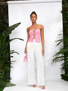 CARMEN Top tubo diseñador con cierre de lazos, para mujer, para verano, vacaciones, salir, festival