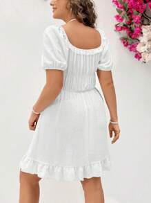 Dreamara Plus Size Women's Puff Sleeve Waist Cinching Dress