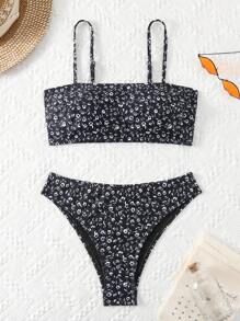 SHEIN Swim Women's Ditsy Floral Two Pieces Bikini Set, Bikini Set Swimwear Bathing Suit Beach Outfit Summer Vacation Summer Beach