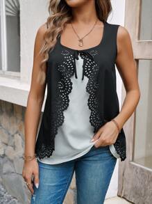 EMERY ROSE Women's Contrast Color Lace-Up Tank Top