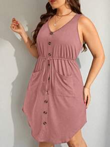 SHEIN LUNE Plus Size Sleeveless Drawstring Waist Dress With Double Pockets