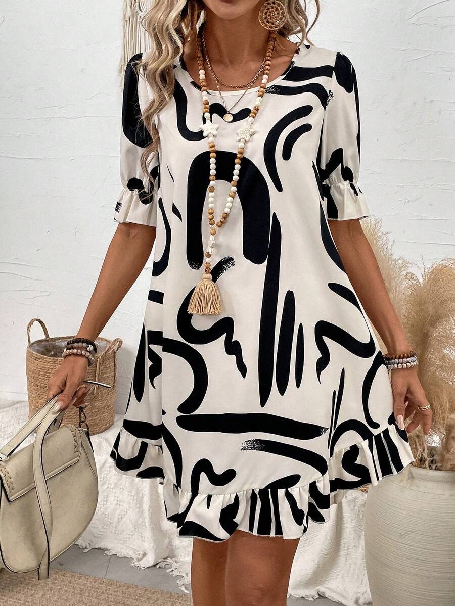 SHEIN Clasi 女士隨機花卉印花荷葉邊洋裝 - 彩色 - 查看 1