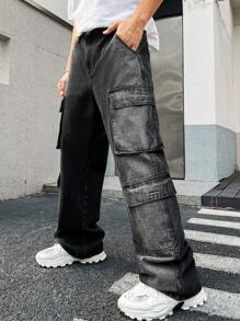 Manfinity EMRG Pantalones Cargo De Mezclilla Para Hombre Con Bolsillos - Gris - Ver 1