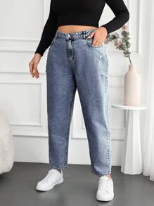 EURMUSE Mom Fit Denim Jeans For Plus Size Women - Light Wash - View 4