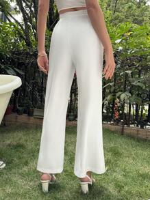 Chiquease Solid Color Casual Flare Pants, Long - White - View 2