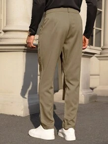 Calvornis Men's Solid Color Casual Suit Pants - Khaki - View 2