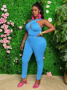 Slaydiva Kích thước lớn Màu thuần Thon gọn 2 mảnh Bộ - Xanh đậm - Xem 4