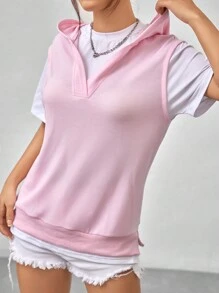 SHEIN Unity 撞色短袖连帽套头卫衣 秋季卫衣 - 彩色 - 查看 4