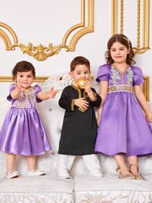 SHEIN Baby Girl Gorgeous Purple Floral Pattern Short Sleeve Dress