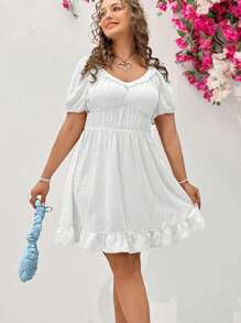 Dreamara Plus Size Women's Puff Sleeve Waist Cinching Dress