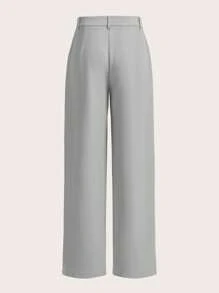 SHEIN MOD Women Pants Tombol Kantong Zip Plain Anggun - Grey - View 2