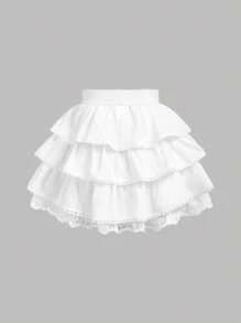 SHEIN Girlism Tween Girls' Vacation & Leisure Spring/Summer Woven Tiered Ruffle Skirt