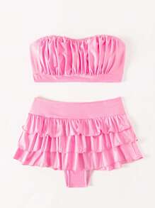 Swim Mod Summer Beach Women's Ruffled Bikini Set With Lock Edge Design - Pink - View 8