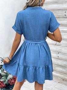 SHEIN LUNE 女性masson_color 領口v領裙式連身裙 - 藍色 - 查看 2